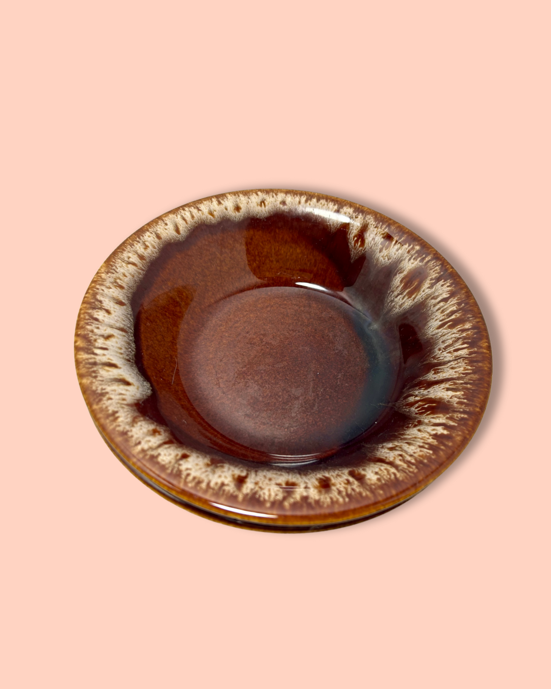 Vintage Brown Drip Glaze Salad Bowls (Set of 2)