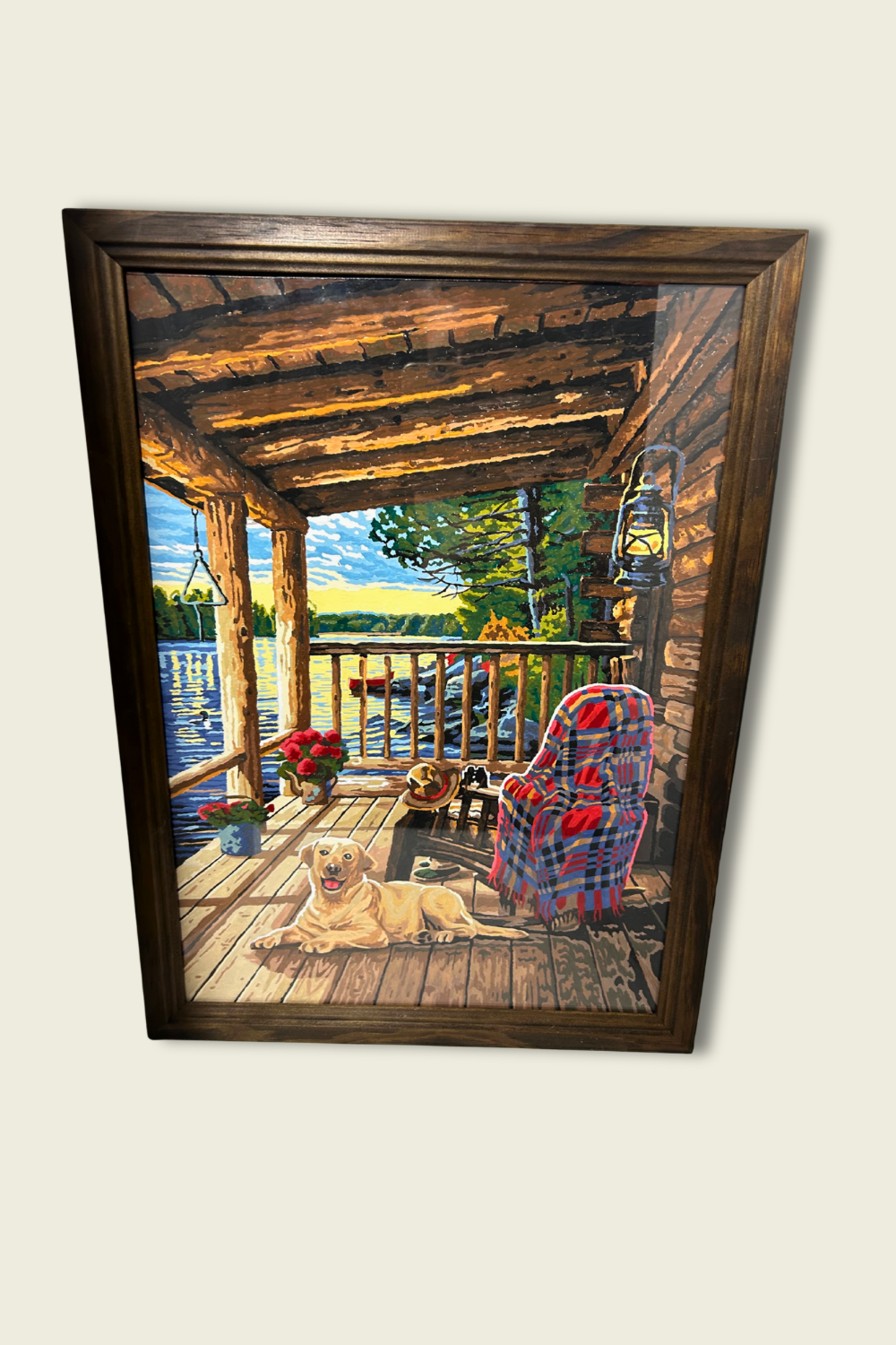 Golden Retriever at the Cabin Hand Painted Framed Wall Art