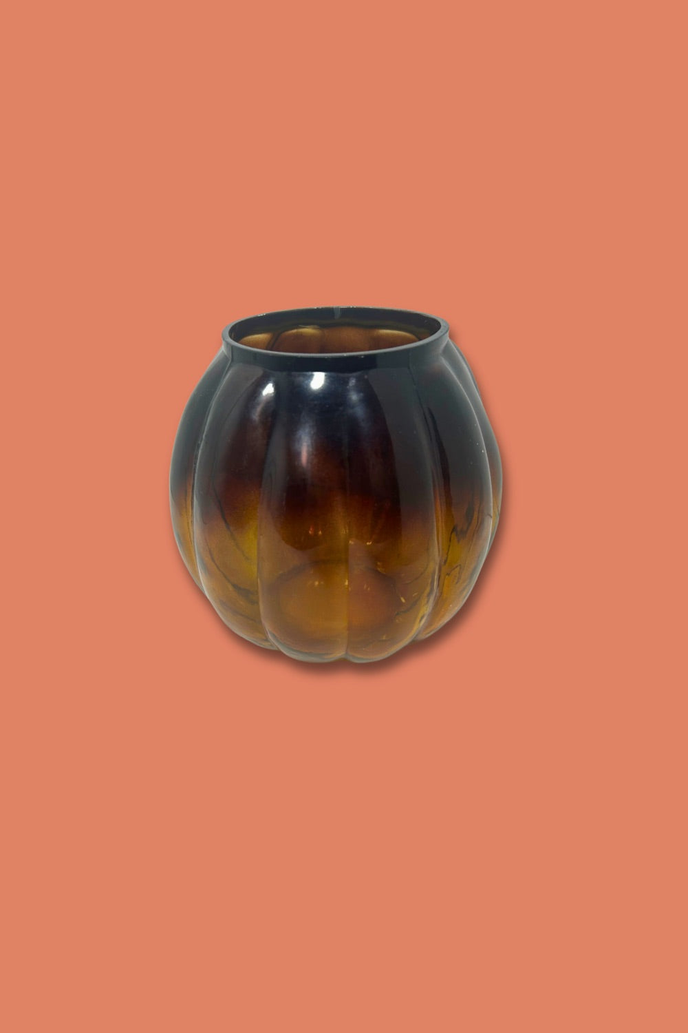 Vintage Amber Glass Pumpkin Candy Jar (Base Only) — Ribbed Molded Glass, 1970s–90s, Anchor Hocking-Style