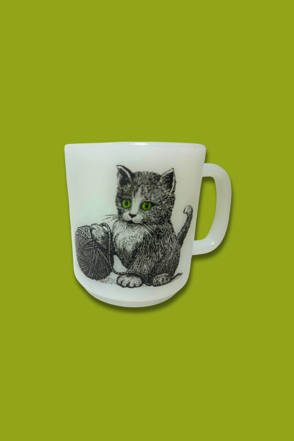 Vintage Cat Glasbake Milk Glass Mug