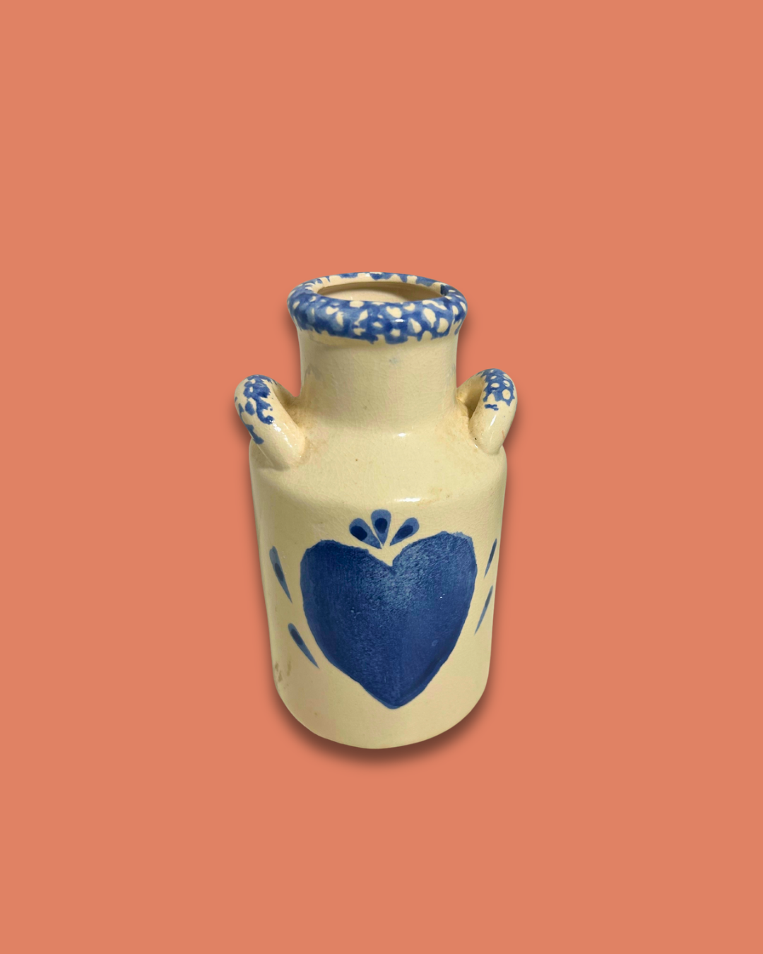 Vintage Blue Heart Spongeware Crock