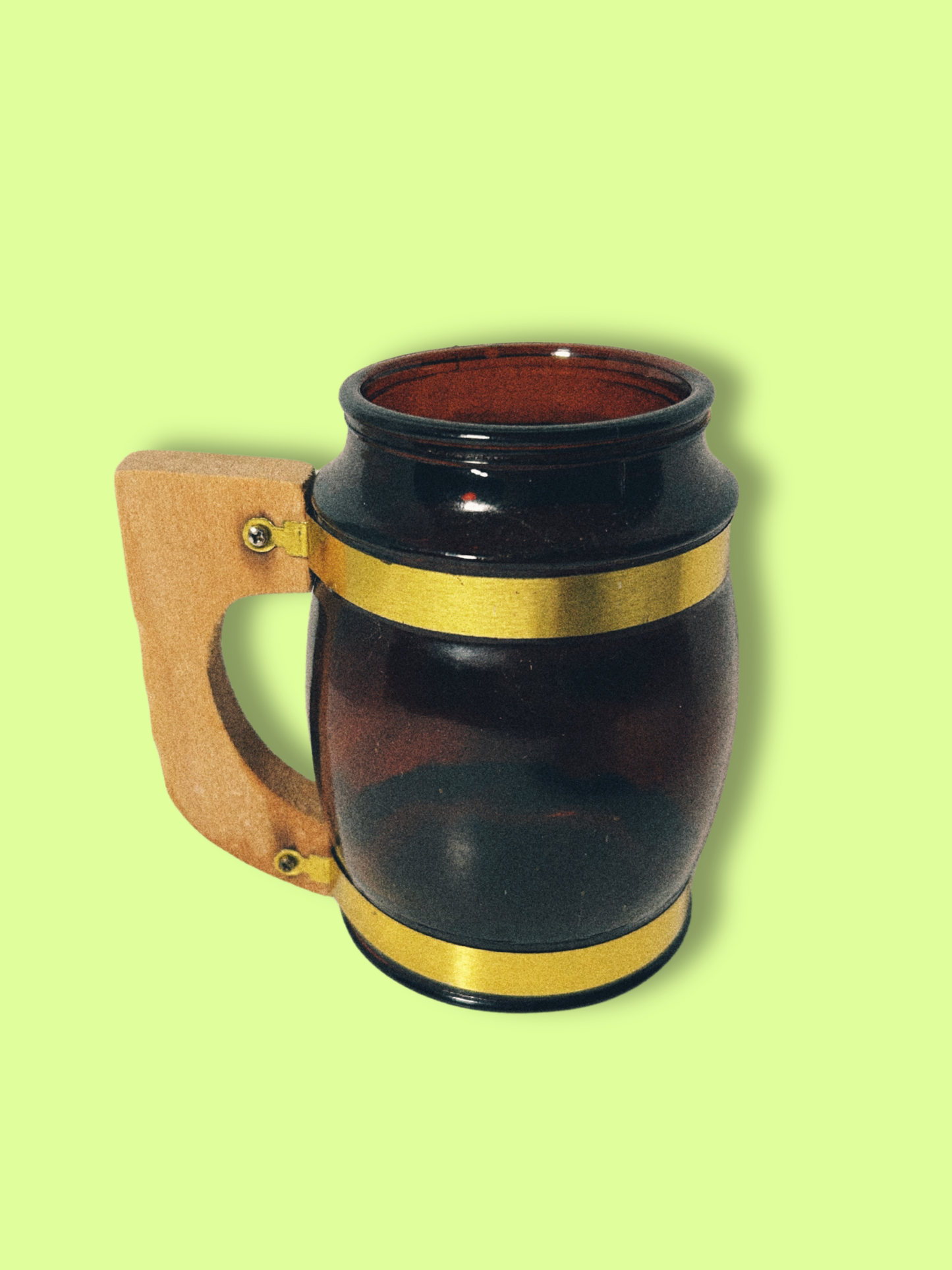Vintage Amber Mug with Wooden Handle
