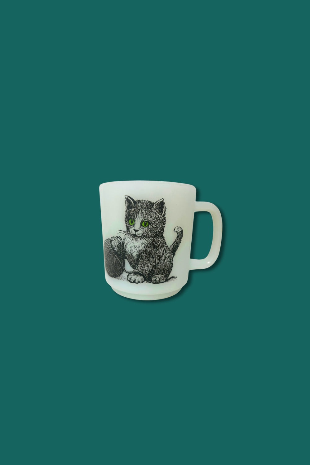 Vintage Cat Glasbake Milk Glass Mug