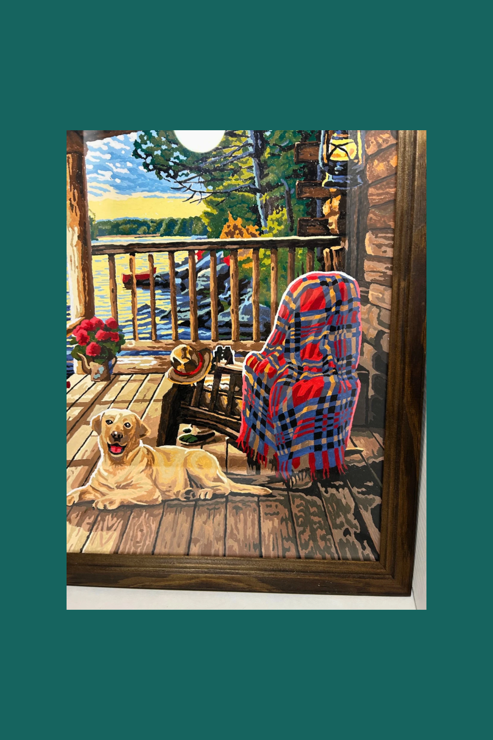 Golden Retriever at the Cabin Hand Painted Framed Wall Art
