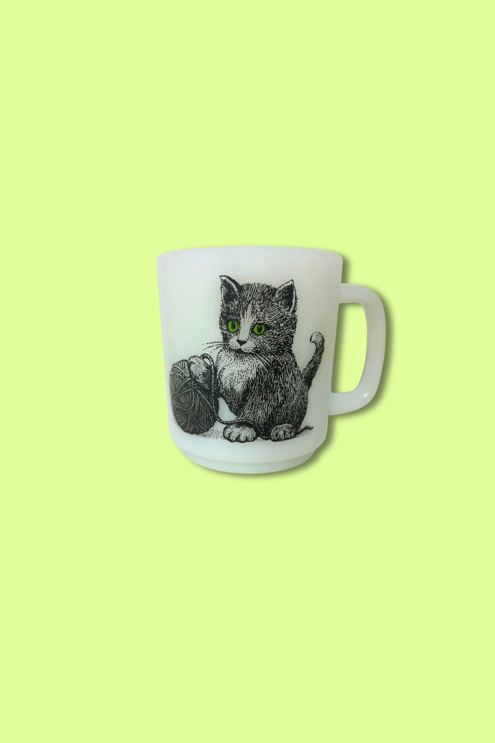 Vintage Cat Glasbake Milk Glass Mug