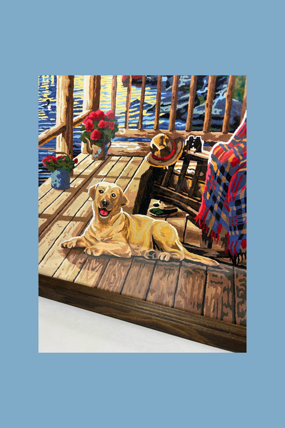 Golden Retriever at the Cabin Hand Painted Framed Wall Art