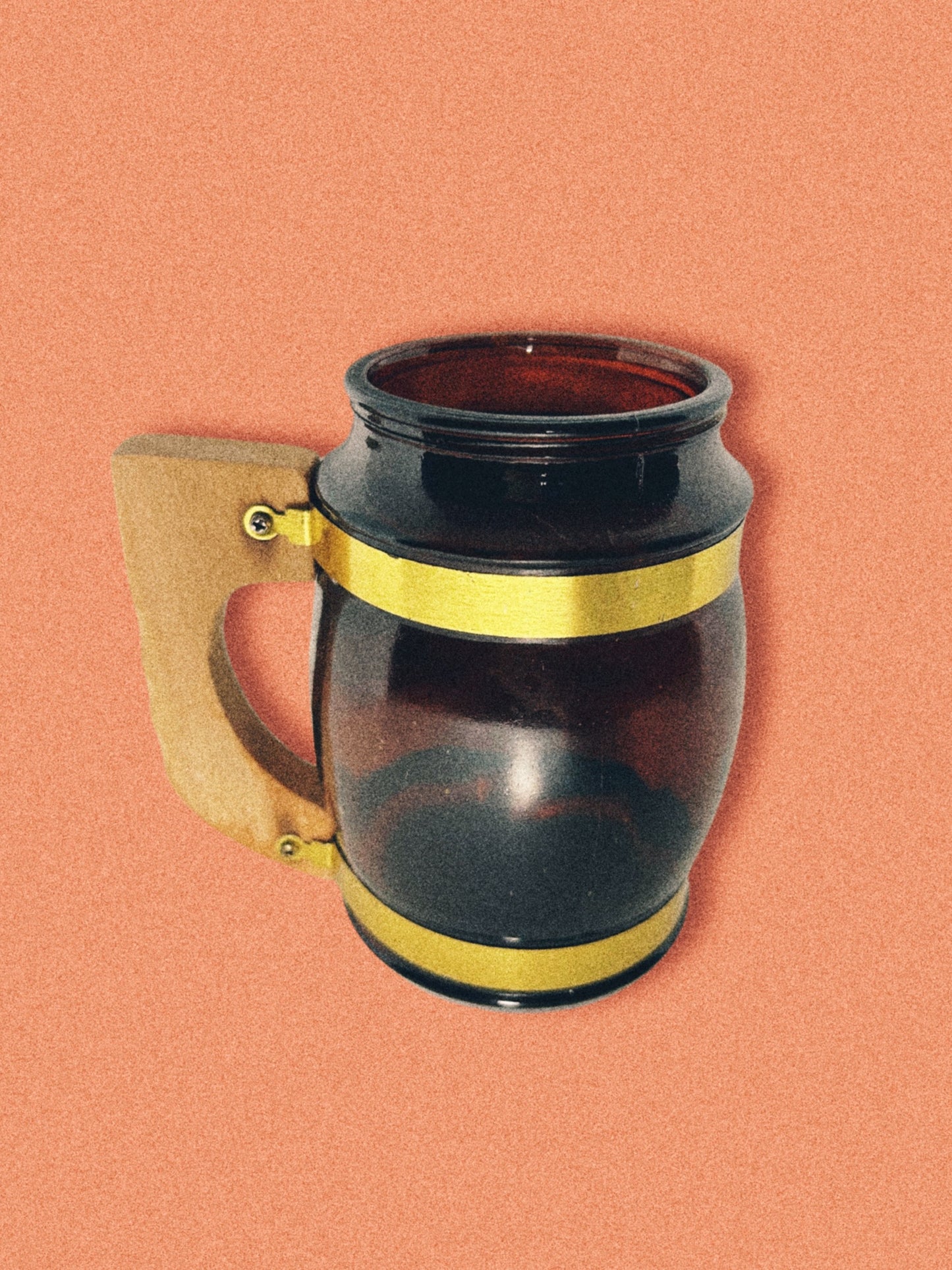 Vintage Amber Mug with Wooden Handle