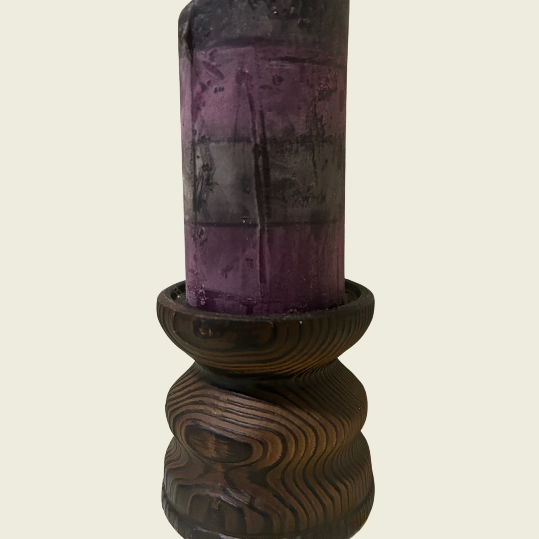 A brown Japanese clay wooden candle riser with a cylindrical shape, displayed against a white background.
