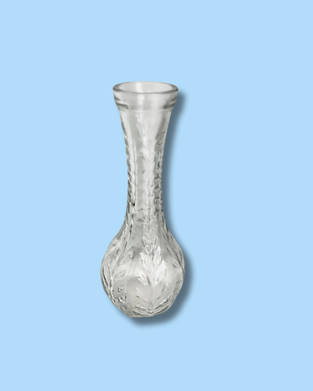Clear glass vase on a light blue background
