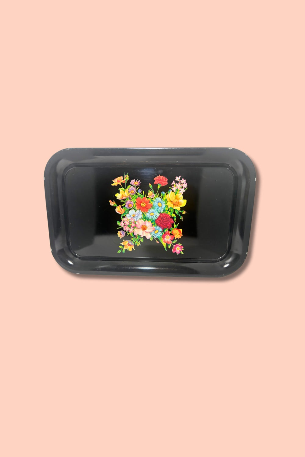 1950s Tin Lithograph Black and Floral Serving Tray