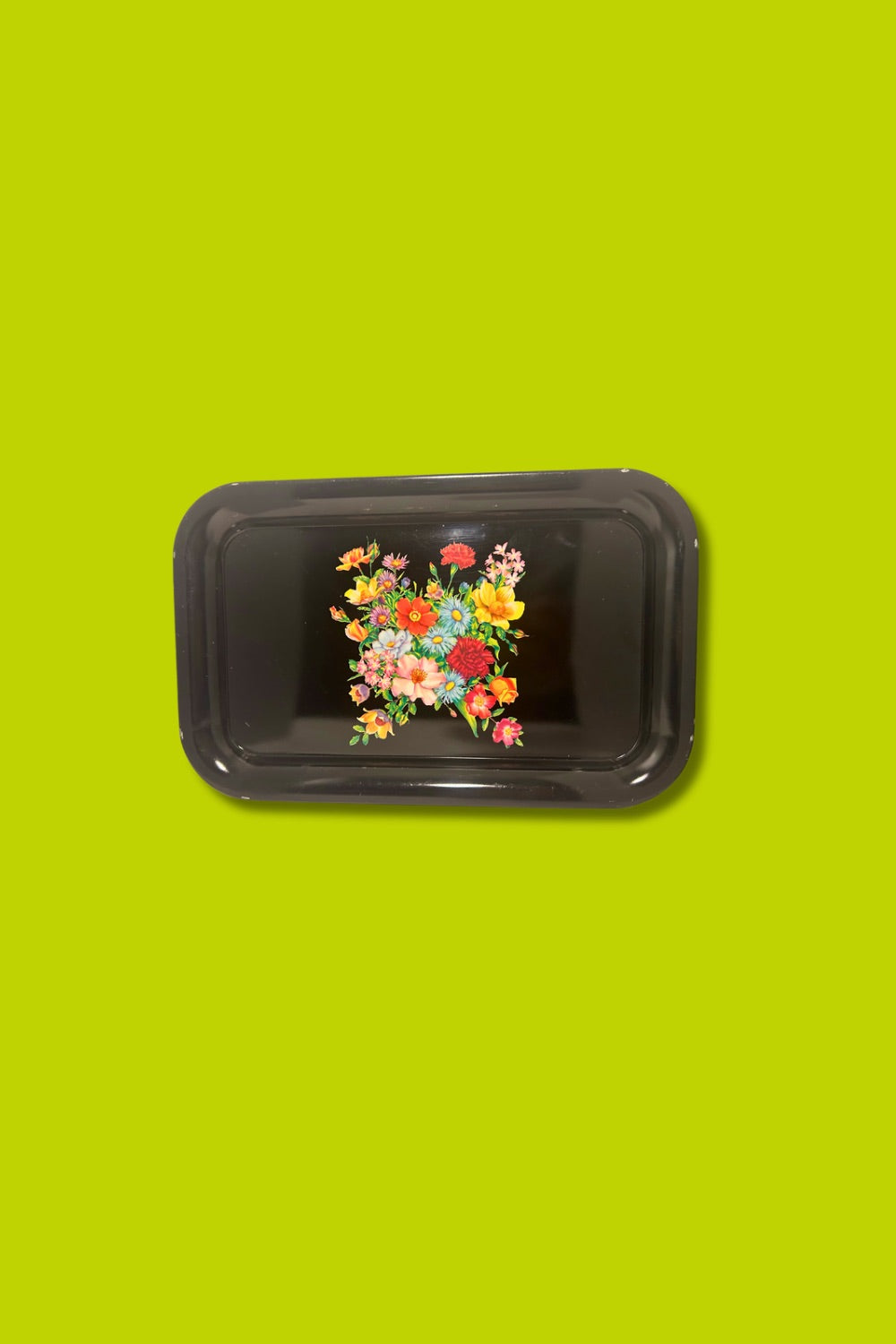1950s Tin Lithograph Black and Floral Serving Tray