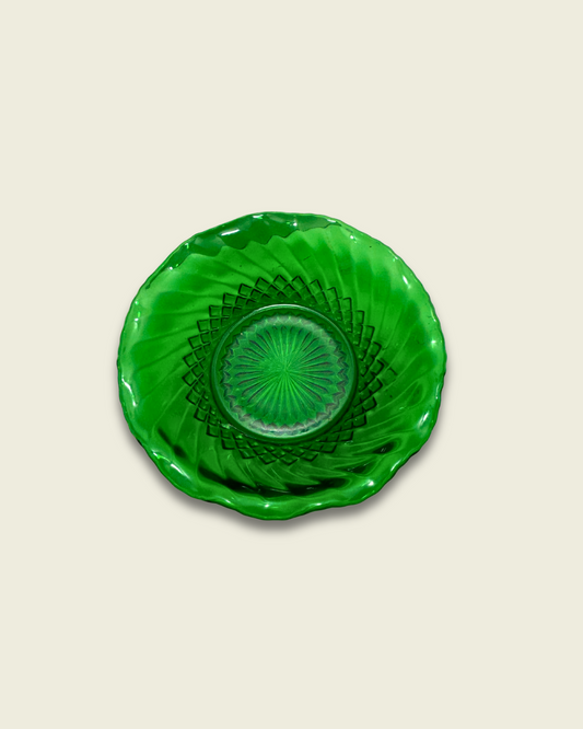 Vintage Anchor Hocking Emerald Green Glass Diamond Ruffle Candy Dish Bowl