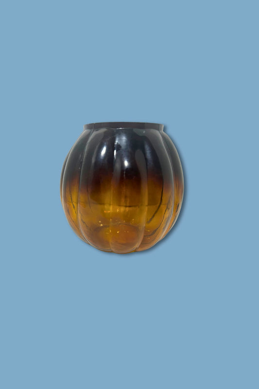 Vintage Amber Glass Pumpkin Candy Jar (Base Only) — Ribbed Molded Glass, 1970s–90s, Anchor Hocking-Style