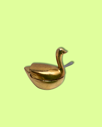 Vintage Brass Swan Salt Cellar with Spoon
