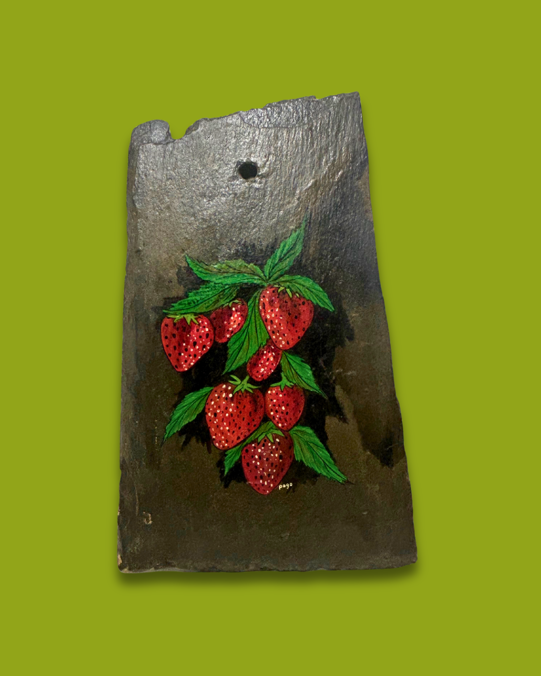 Hand Painted Strawberries on Slate Folk Art