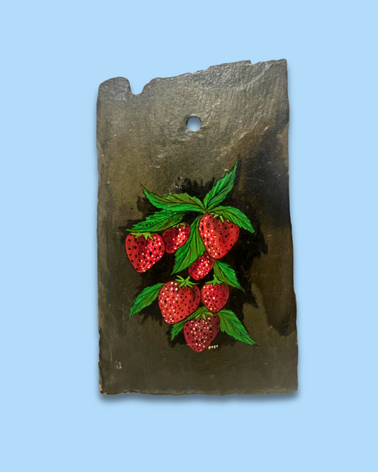 Hand Painted Strawberries on Slate Folk Art