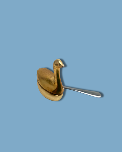 Vintage Brass Swan Salt Cellar with Spoon