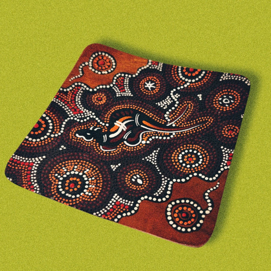 Australian Handpainted Pointilism Art Kangaroo on Wood Canvas