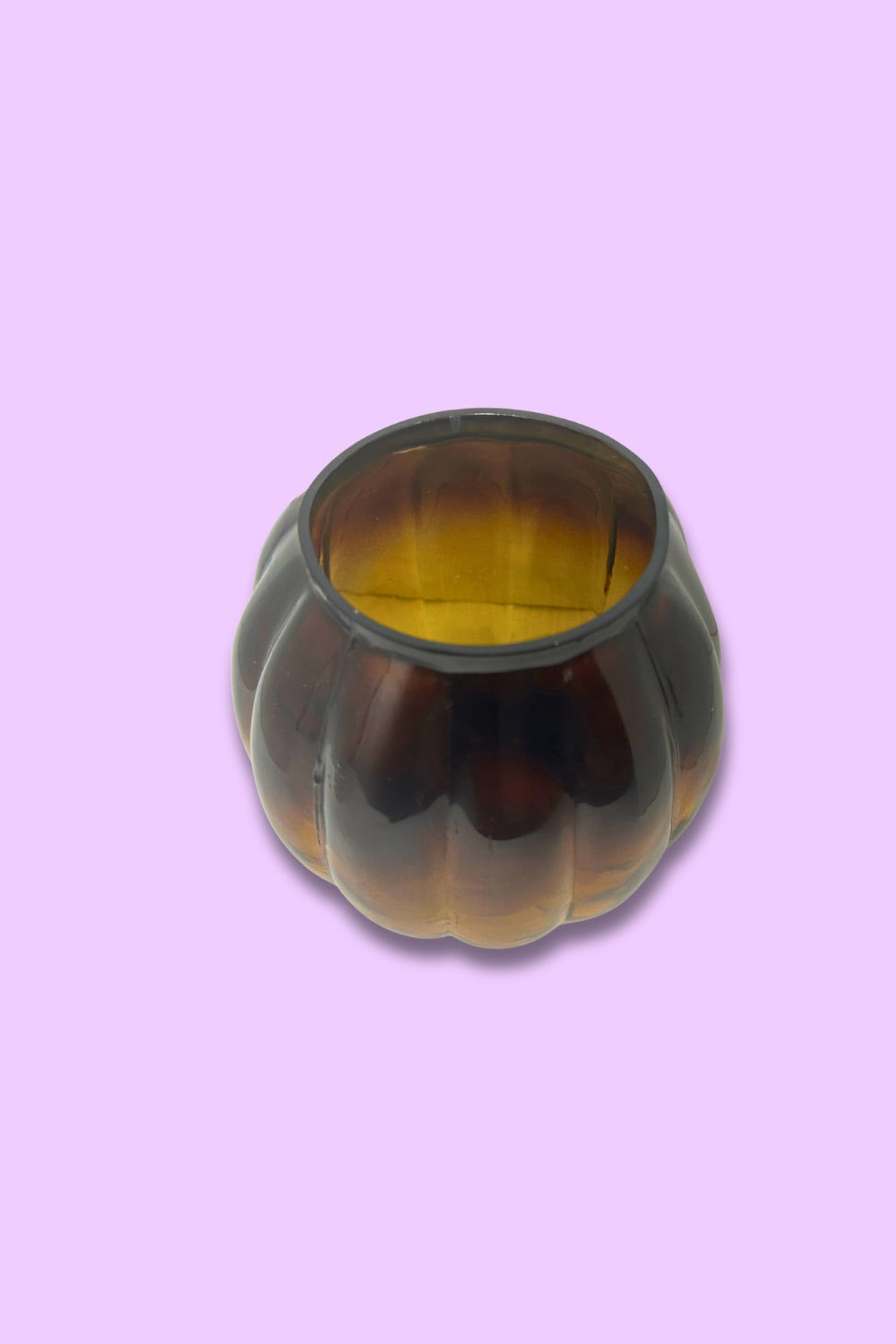 Vintage Amber Glass Pumpkin Candy Jar (Base Only) — Ribbed Molded Glass, 1970s–90s, Anchor Hocking-Style