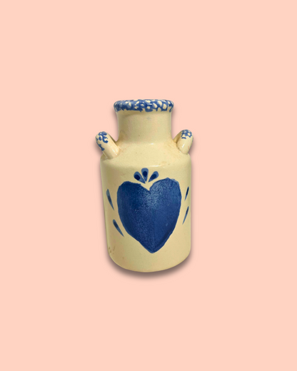 Vintage Blue Heart Spongeware Crock