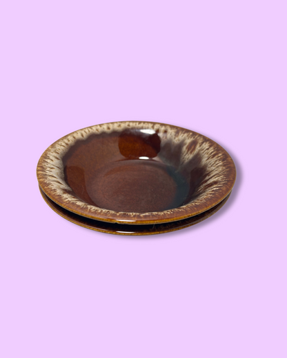 Vintage Brown Drip Glaze Salad Bowls (Set of 2)