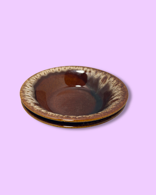 Vintage Brown Drip Glaze Salad Bowls (Set of 2)