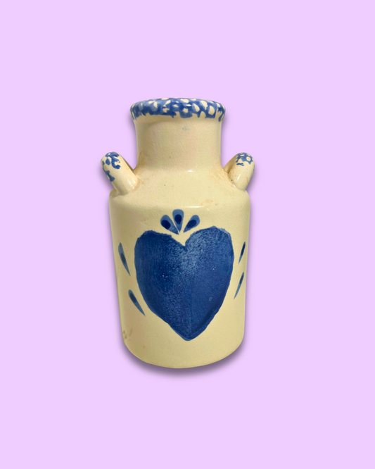 Vintage Blue Heart Spongeware Crock