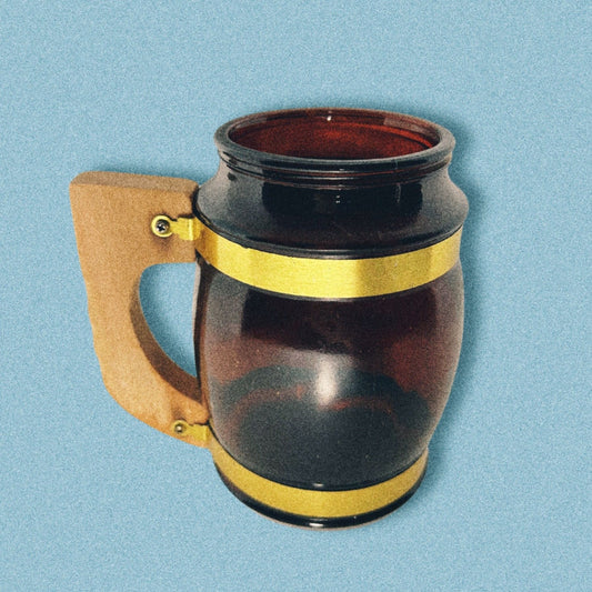 Vintage Amber Mug with Wooden Handle