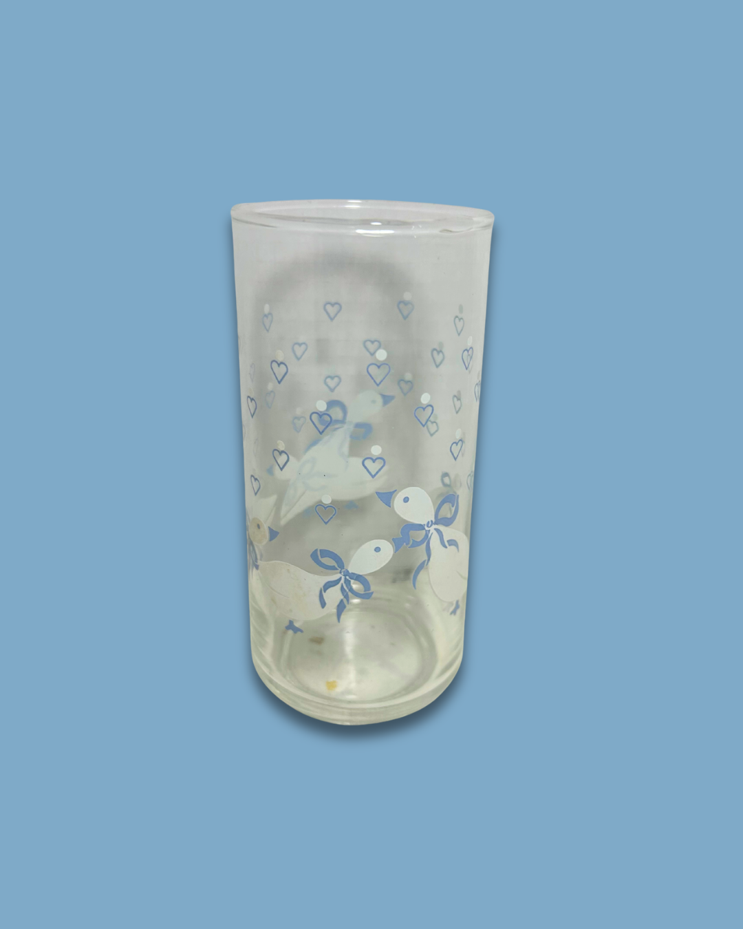 Vintage Libbey Crisa Blue Geese & Hearts Tumbler