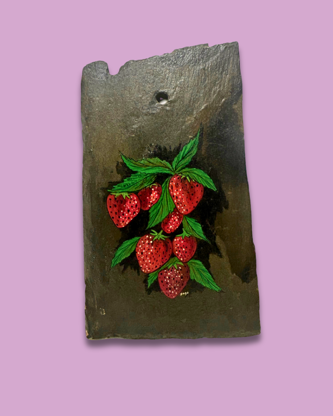 Hand Painted Strawberries on Slate Folk Art