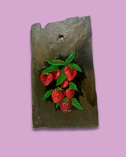 Hand Painted Strawberries on Slate Folk Art