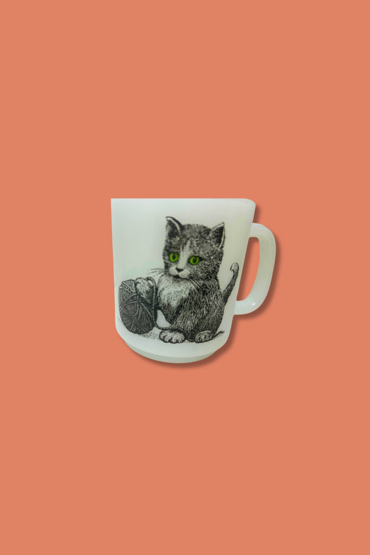 Vintage Cat Glasbake Milk Glass Mug