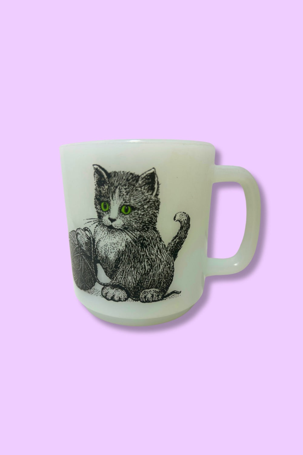 Vintage Cat Glasbake Milk Glass Mug
