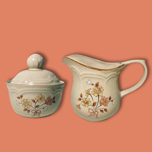 Vintage Burnet by Cordelia Collectable Stoneware Floral Sugar Jar and Creamer