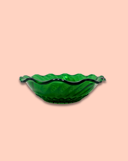 Vintage Anchor Hocking Emerald Green Glass Diamond Ruffle Candy Dish Bowl