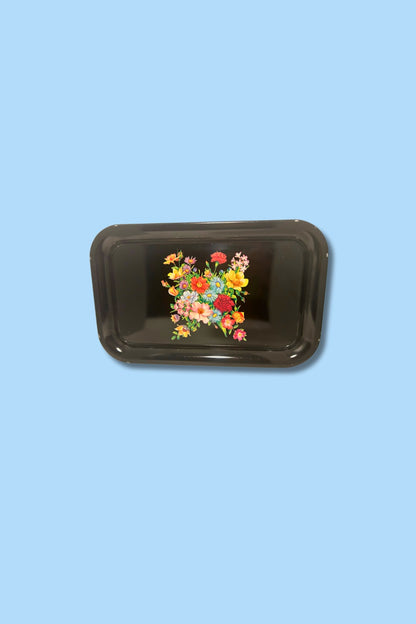 1950s Tin Lithograph Black and Floral Serving Tray