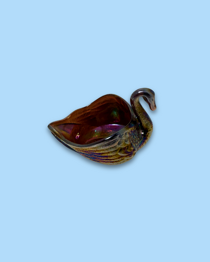 Imperial Carnival Glass Iridescent Amethyst Swan Open Back Trinket Dish