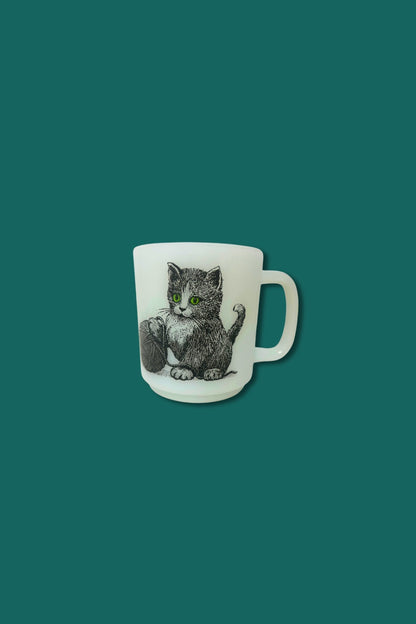 Vintage Cat Glasbake Milk Glass Mug