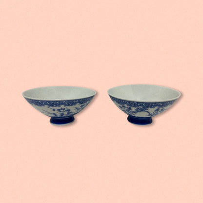 Blue Japanese Rice Bowls on pink background