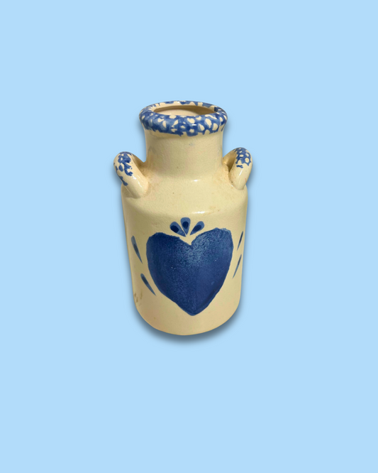 Vintage Blue Heart Spongeware Crock