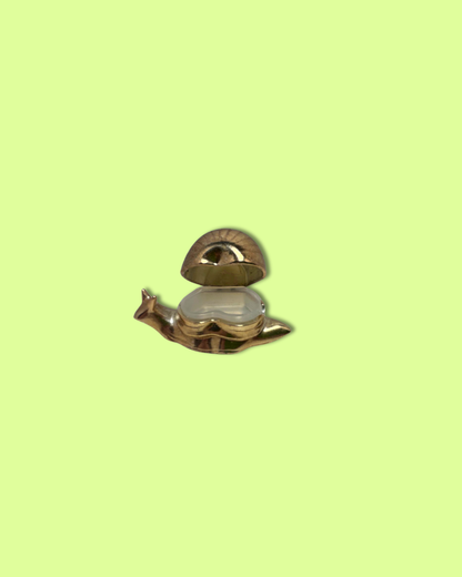 Vintage Brass Snail Salt Cellar with Tiny Spoon
