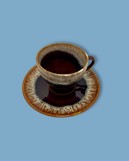 Vintage Brown Drip Tea Cup and Saucer Set