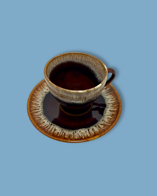 Vintage Brown Drip Tea Cup and Saucer Set