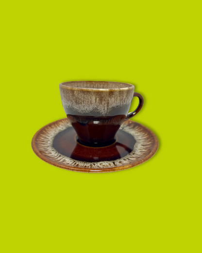 Vintage Brown Drip Tea Cup and Saucer Set