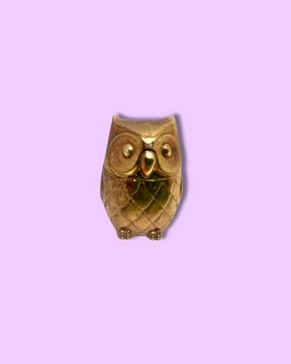 Vintage Brass Owl Salt Cellar with Tiny Spoon