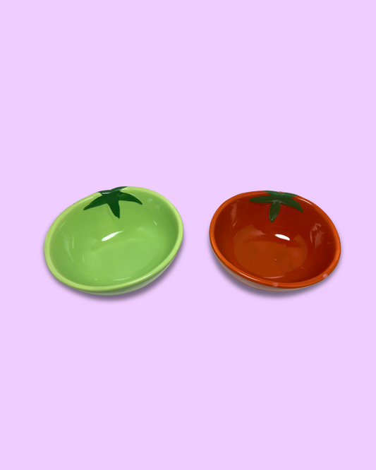 Red and Green Heirloom Tomato Shaped Pinch Serving Bowls (set of 2)