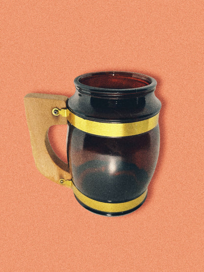 Vintage Amber Mug with Wooden Handle