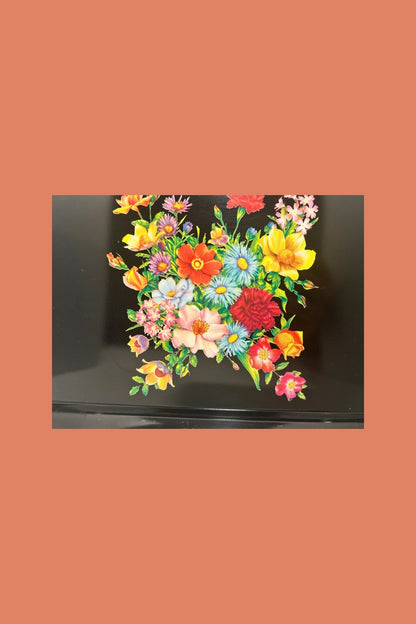 1950s Tin Lithograph Black and Floral Serving Tray