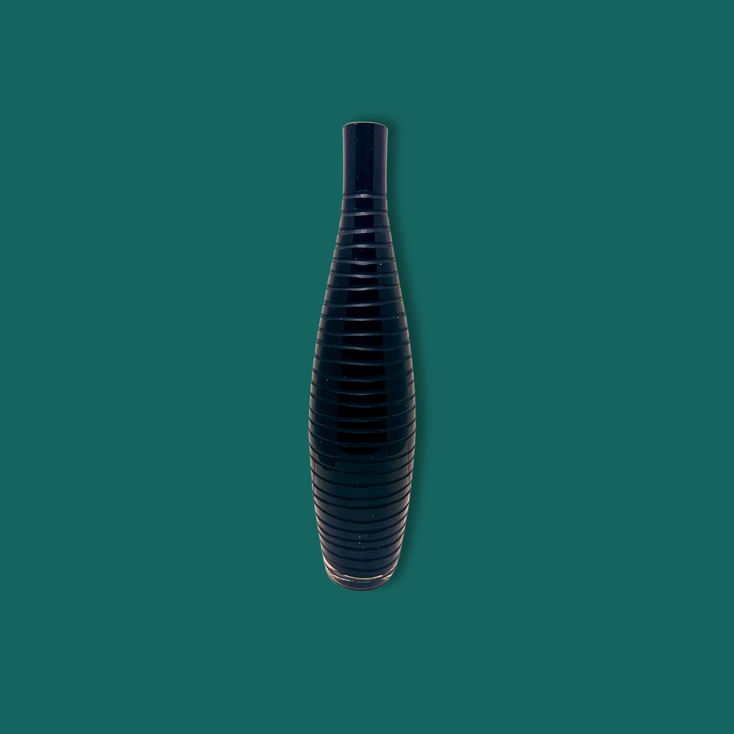 Black Mid Century Modern Italian Glass Vase with Etched Lines