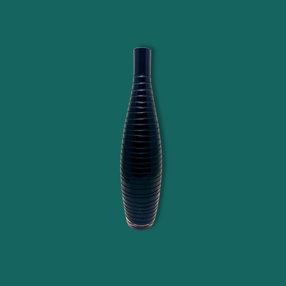 Black Mid Century Modern Italian Glass Vase with Etched Lines